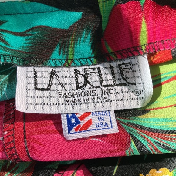 Vintage 80s 90s  Tropical Floral Faux Wrap Dress - Picture 6 of 6